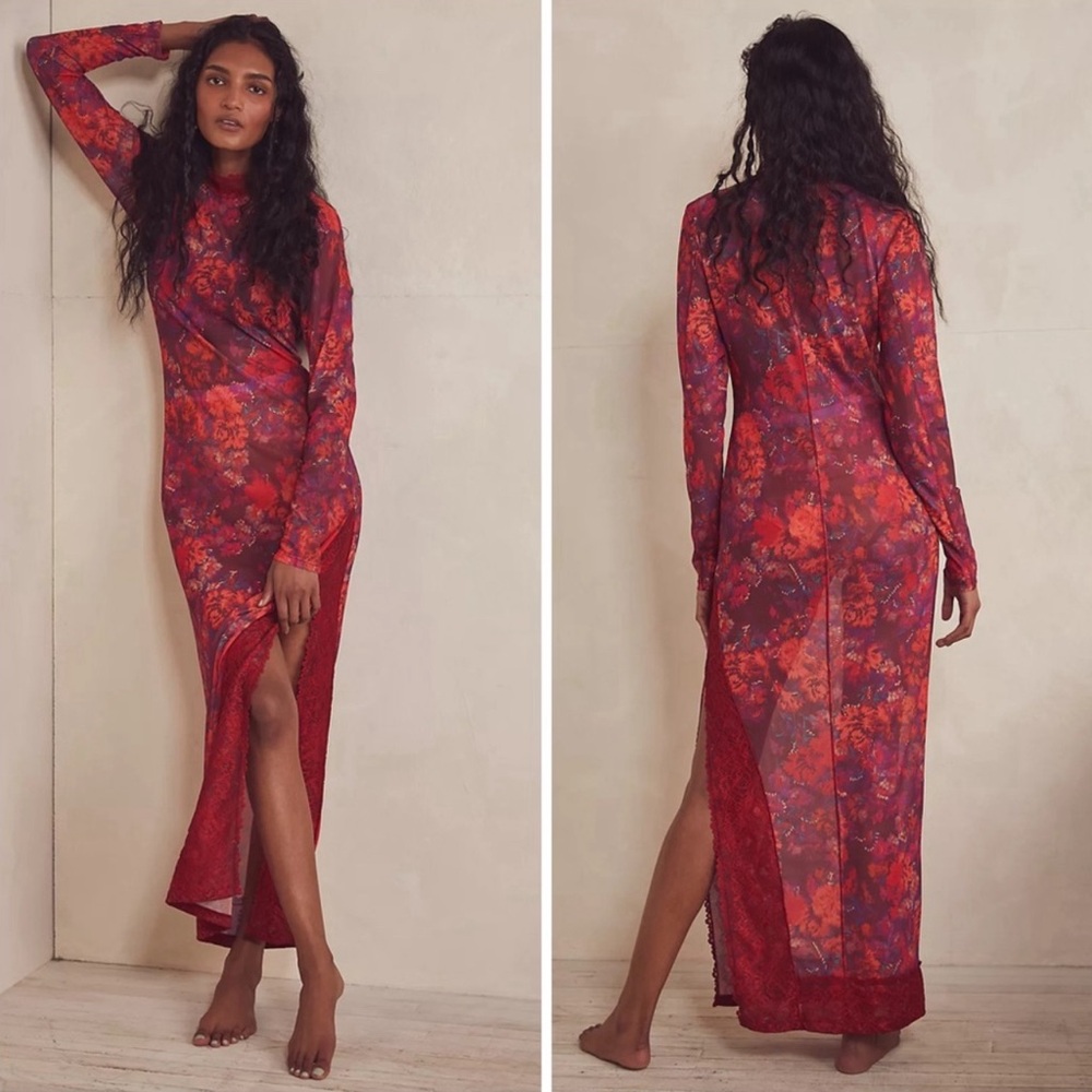 Free People Red and Purple Floral Maxi Dress